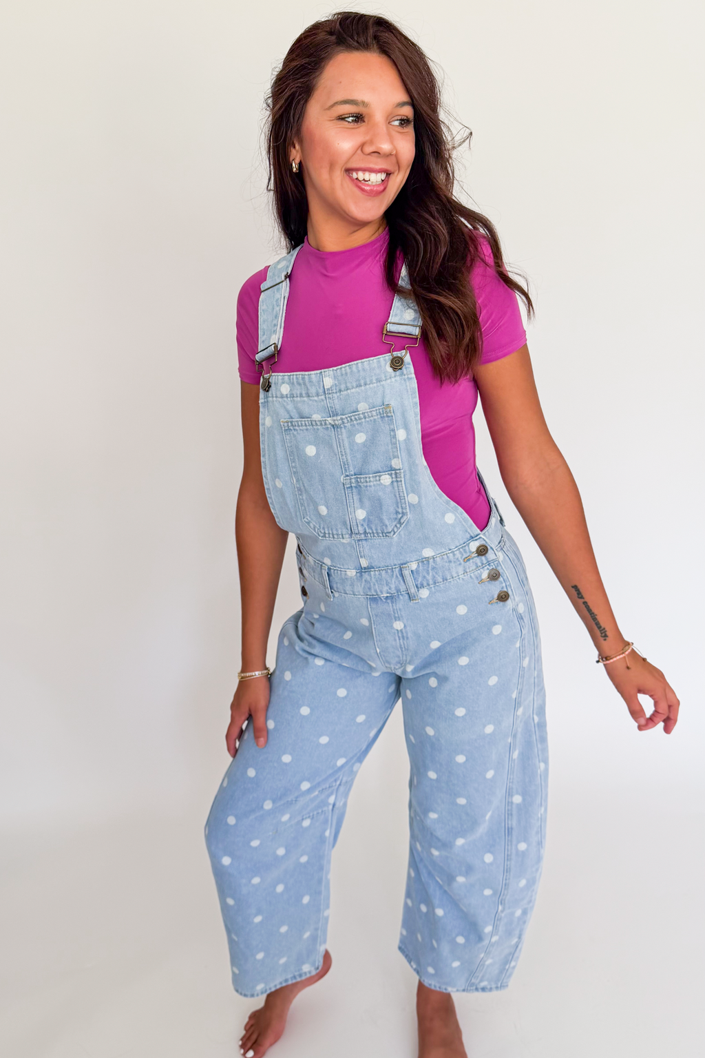 Easygoing Dotted Denim Overalls